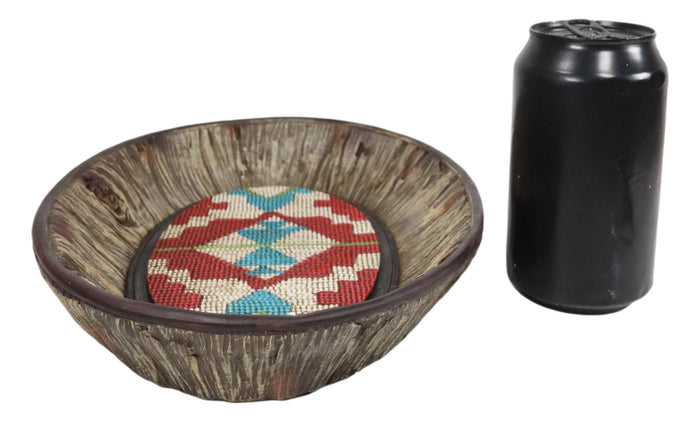 Ebros Gift Rustic Western Turquoise Aztec Pattern Faux Wood Organizer Bowl Tray Basket