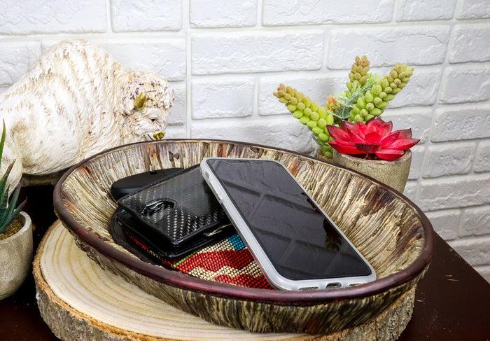 ebros gift Rustic Western Turquoise Aztec Pattern Faux Wood Organizer Bowl Tray Basket