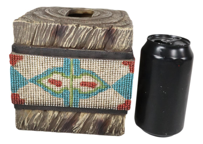 Ebros Gift Rustic Western Turquoise Aztec Tribal Pattern Faux Wood Tissue Box Cover Decor