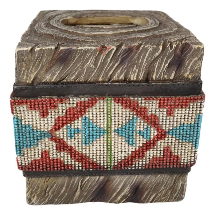 Ebros Gift Rustic Western Turquoise Aztec Tribal Pattern Faux Wood Tissue Box Cover Decor