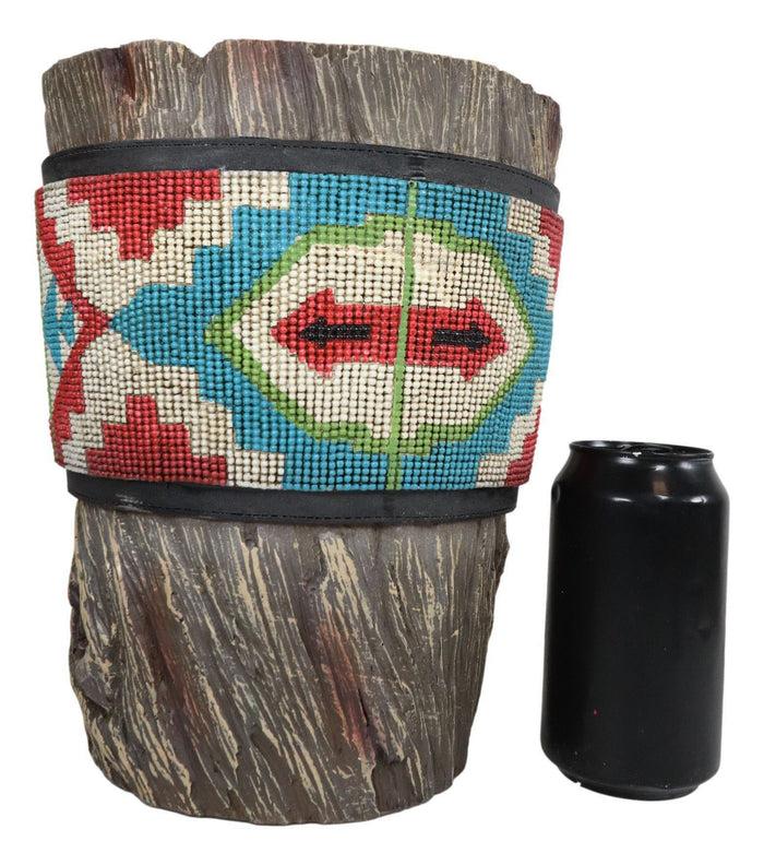 Ebros Gift Rustic Western Turquoise Aztec Vector Pattern Faux Wood Waste Basket Trash Bin