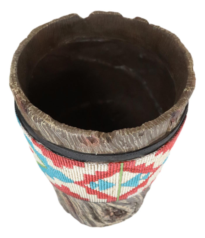 Ebros Gift Rustic Western Turquoise Aztec Vector Pattern Faux Wood Waste Basket Trash Bin