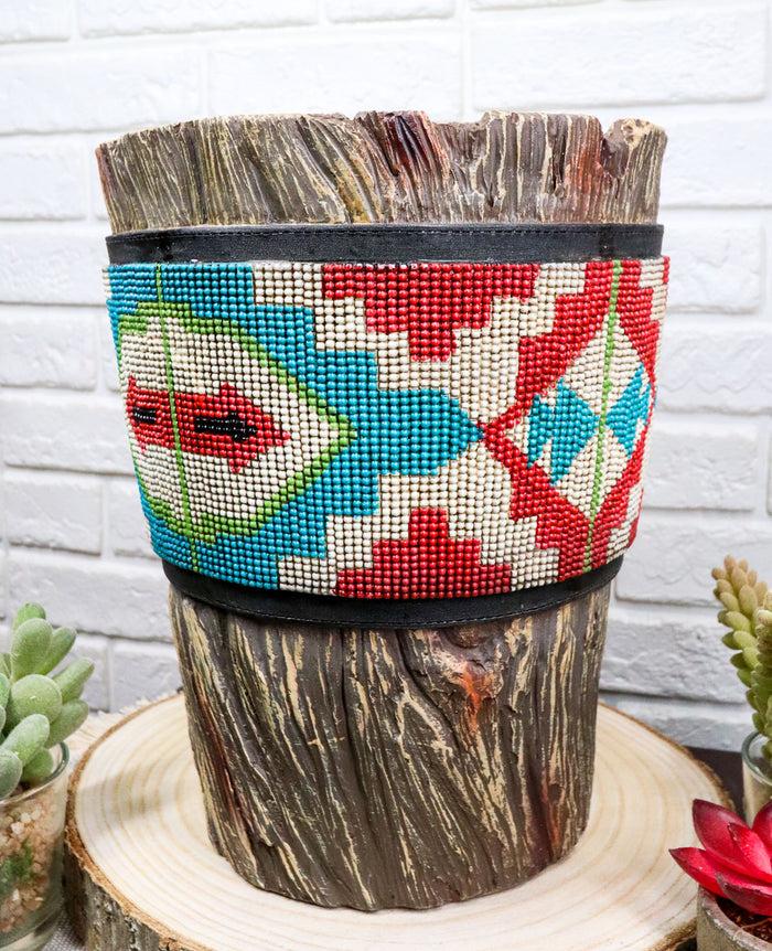 ebros gift Rustic Western Turquoise Aztec Vector Pattern Faux Wood Waste Basket Trash Bin