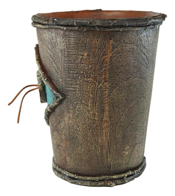 Ebros Gift Rustic Western Turquoise Bullseye Faux Branchwood Wood Waste Basket Trash Bin