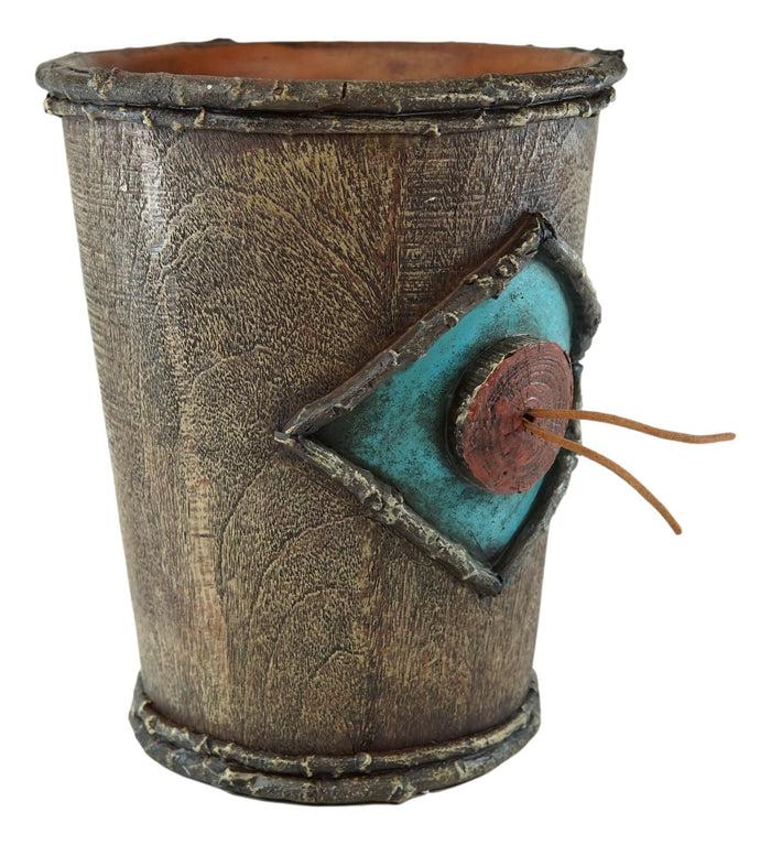 Ebros Gift Rustic Western Turquoise Bullseye Faux Branchwood Wood Waste Basket Trash Bin