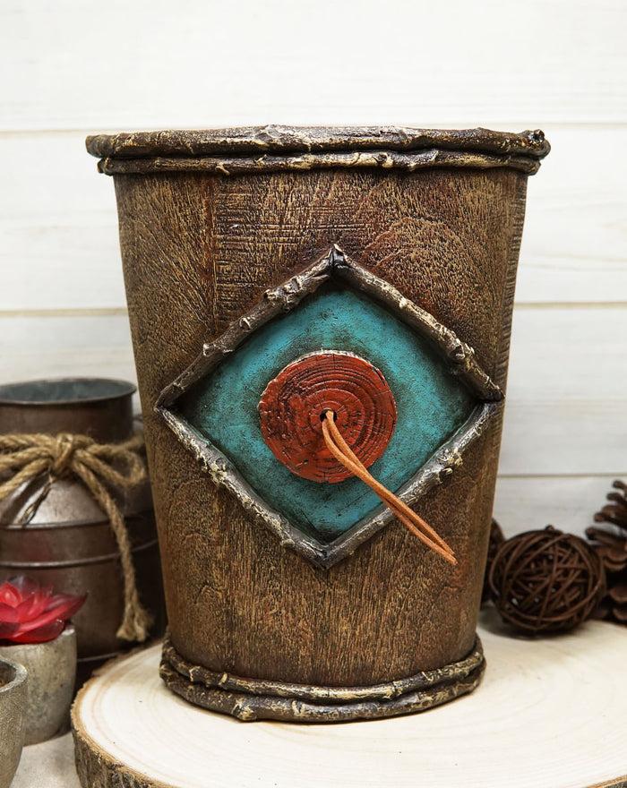 ebros gift Rustic Western Turquoise Bullseye Faux Branchwood Wood Waste Basket Trash Bin