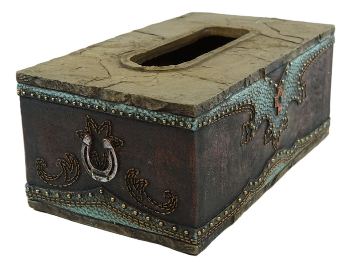 Ebros Gift Rustic Western Turquoise Cowboy Lucky Horseshoes & Cross Tissue Box Holder Case
