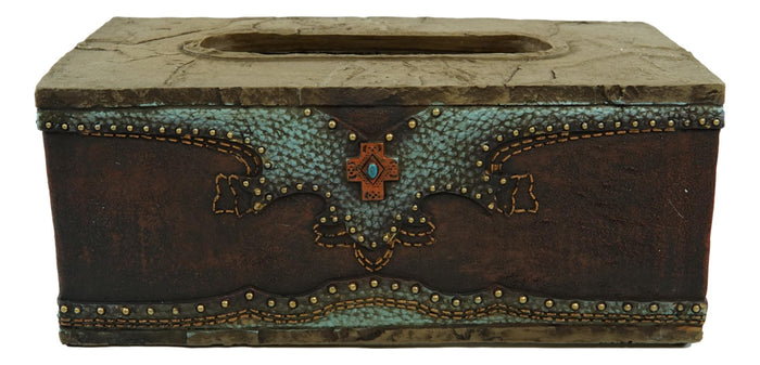 Ebros Gift Rustic Western Turquoise Cowboy Lucky Horseshoes & Cross Tissue Box Holder Case