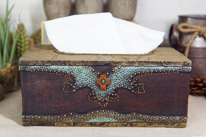 ebros gift Rustic Western Turquoise Cowboy Lucky Horseshoes & Cross Tissue Box Holder Case