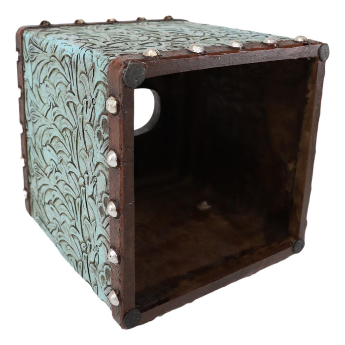 Ebros Gift Rustic Western Turquoise Floral Scroll Faux Leather Tissue Box Holder Cover Case