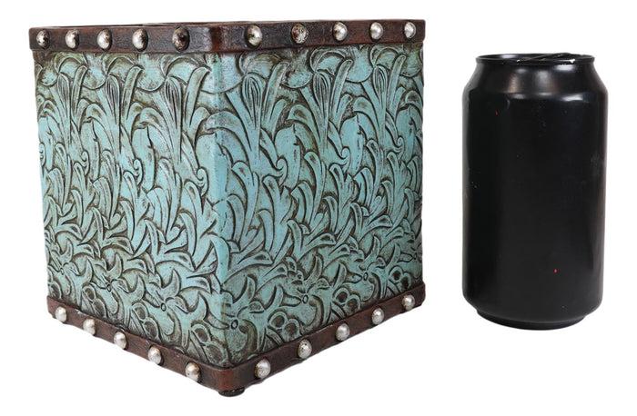 Ebros Gift Rustic Western Turquoise Floral Scroll Faux Leather Tissue Box Holder Cover Case