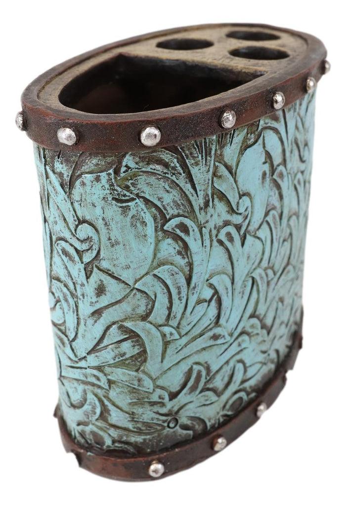 Ebros Gift Rustic Western Turquoise Floral Soap Dish Toothbrush Holder And Soap Pump Set