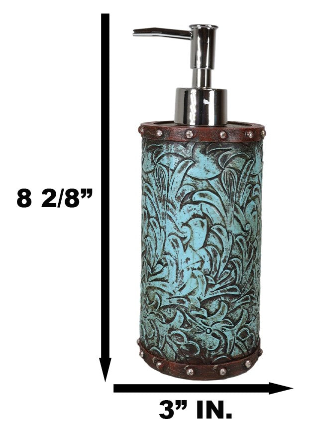 Ebros Gift Rustic Western Turquoise Floral Tooled Art Countertop Liquid Soap Dispenser Pump