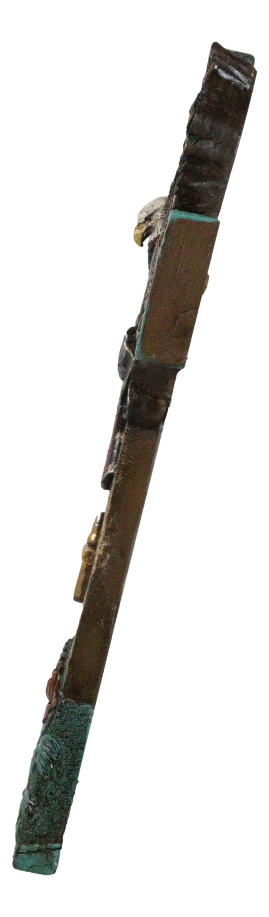 Ebros Gift Rustic Western Turquoise Flowers Eagle Dual Pistols Cowboy Faux Wood Wall Cross