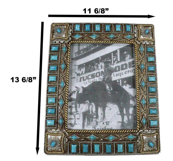 Ebros Gift Rustic Western Turquoise Gems Geometric Patterns Ropes Picture Frame 8"X10"