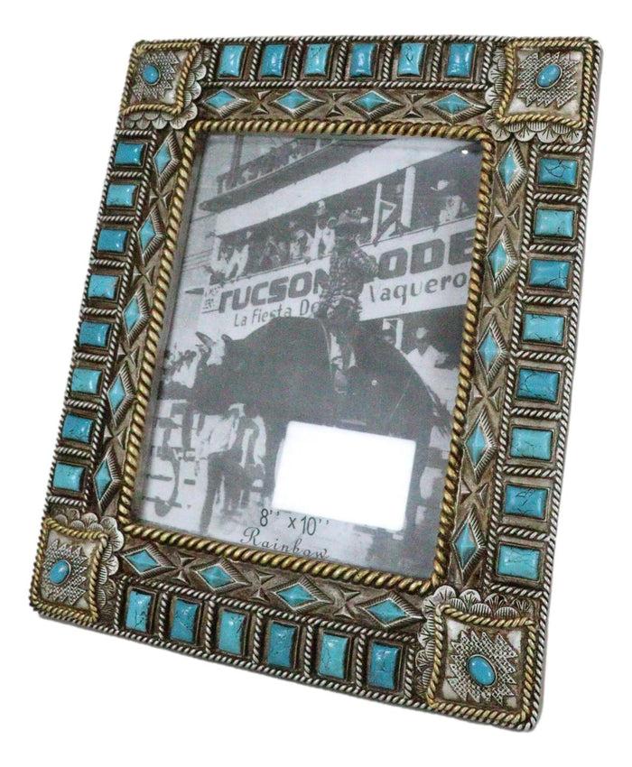Ebros Gift Rustic Western Turquoise Gems Geometric Patterns Ropes Picture Frame 8"X10"