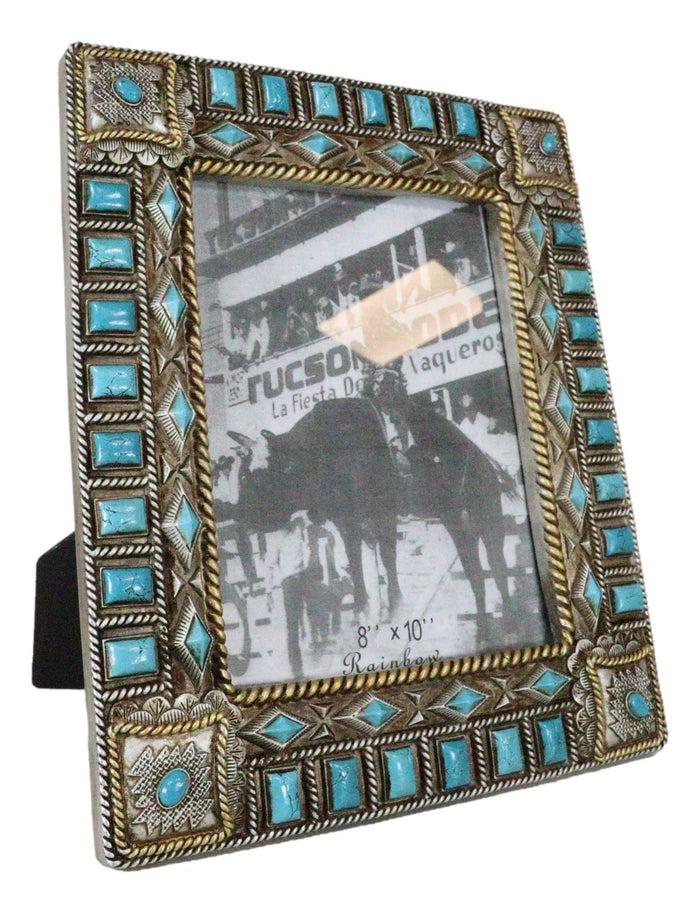 Ebros Gift Rustic Western Turquoise Gems Geometric Patterns Ropes Picture Frame 8"X10"
