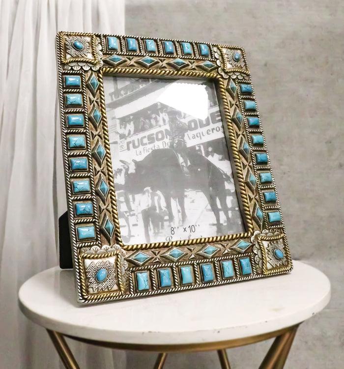 ebros gift Rustic Western Turquoise Gems Geometric Patterns Ropes Picture Frame 8"X10"