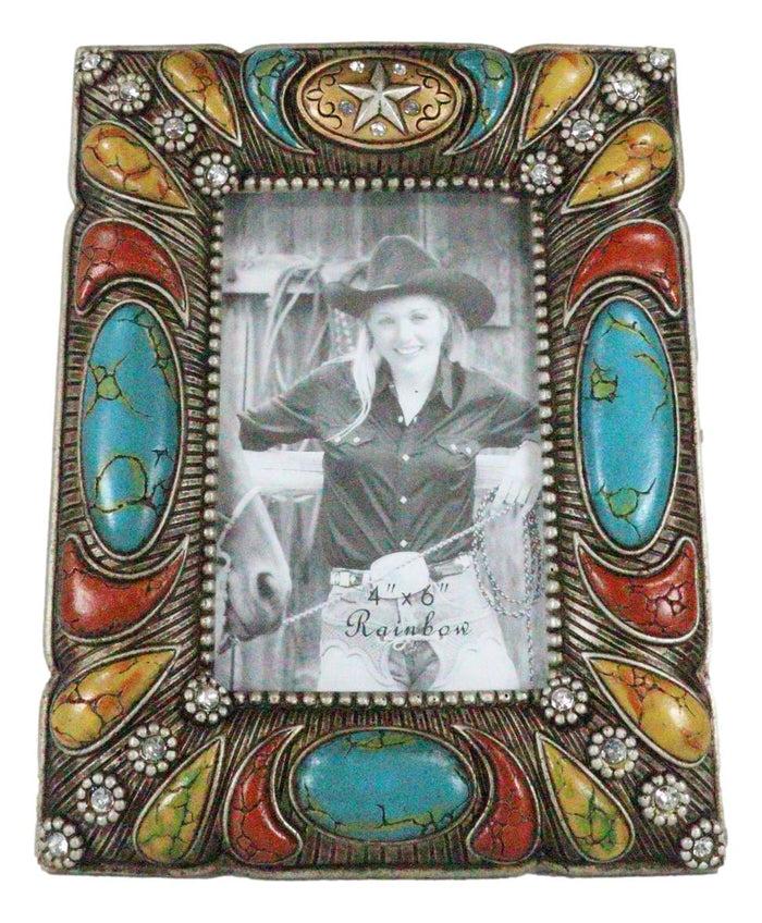 Ebros Gift Rustic Western Turquoise Red And Gold Teardrop Gems 6X4 Picture Photo Frame