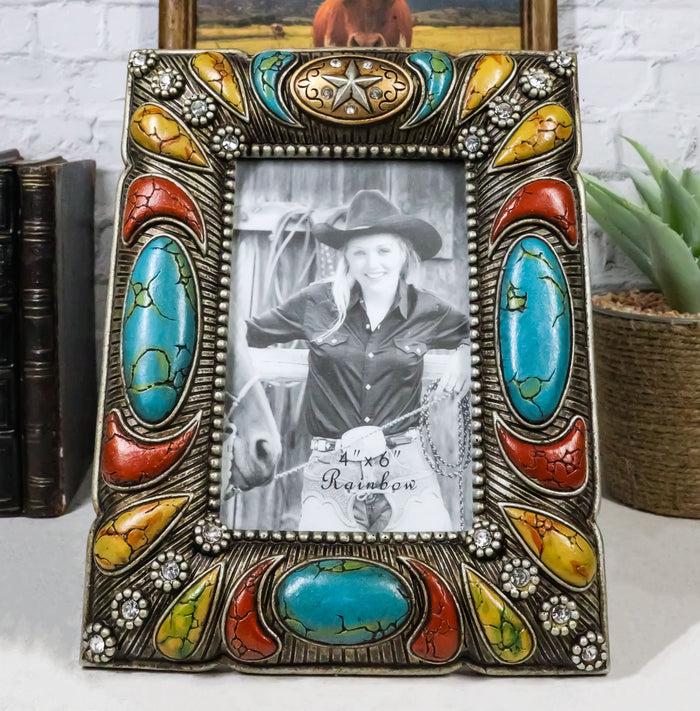 ebros gift Rustic Western Turquoise Red And Gold Teardrop Gems 6X4 Picture Photo Frame