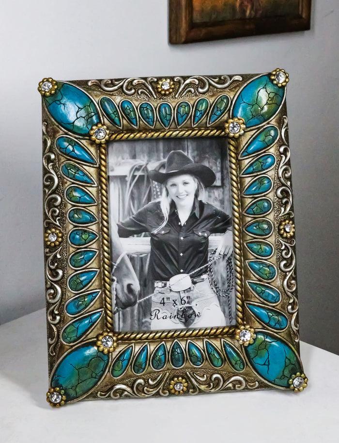 Ebros Gift Rustic Western Turquoise Teardrop Gems Scrollwork Patterns 6X4 Picture Frame