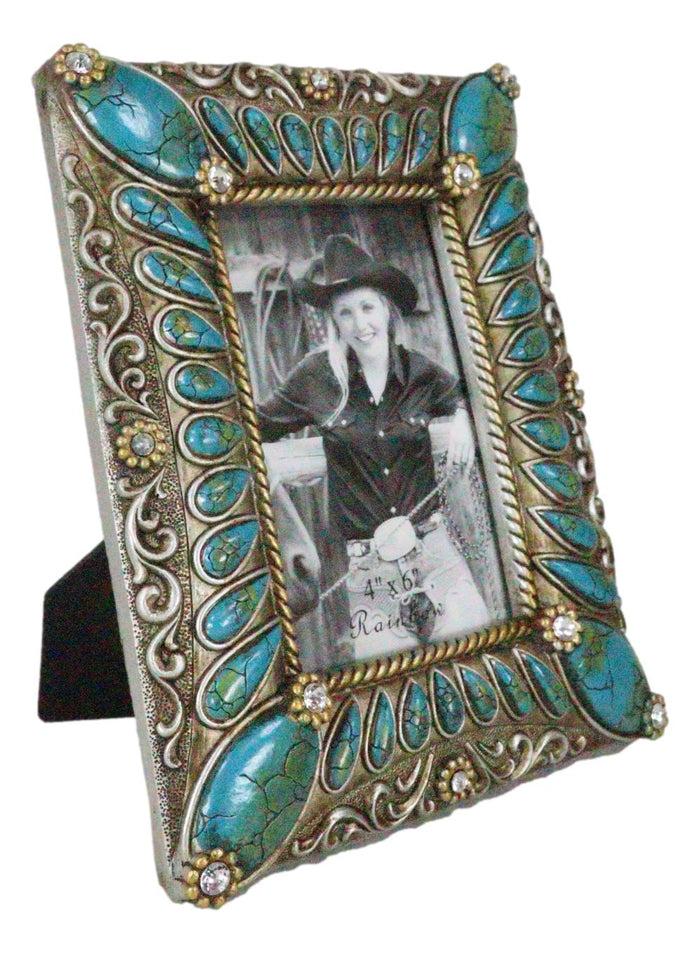 Ebros Gift Rustic Western Turquoise Teardrop Gems Scrollwork Patterns 6X4 Picture Frame