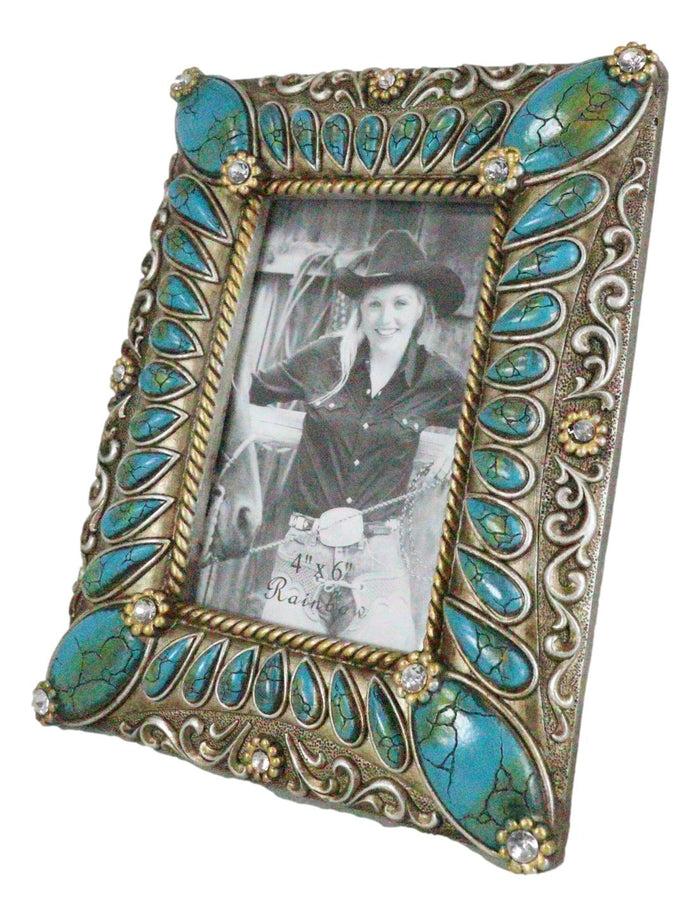 Ebros Gift Rustic Western Turquoise Teardrop Gems Scrollwork Patterns 6X4 Picture Frame