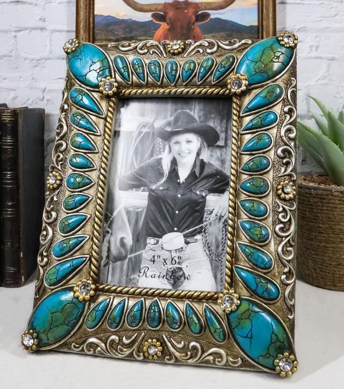 ebros gift Rustic Western Turquoise Teardrop Gems Scrollwork Patterns 6X4 Picture Frame