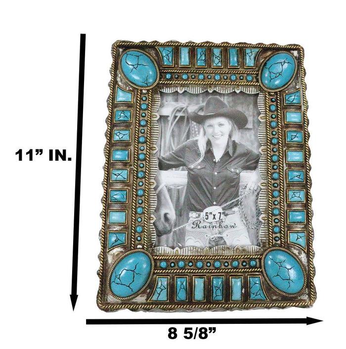 Ebros Gift Rustic Western Turquoise Teardrop Geometric Gems Ropes 5X7 Picture Photo Frame