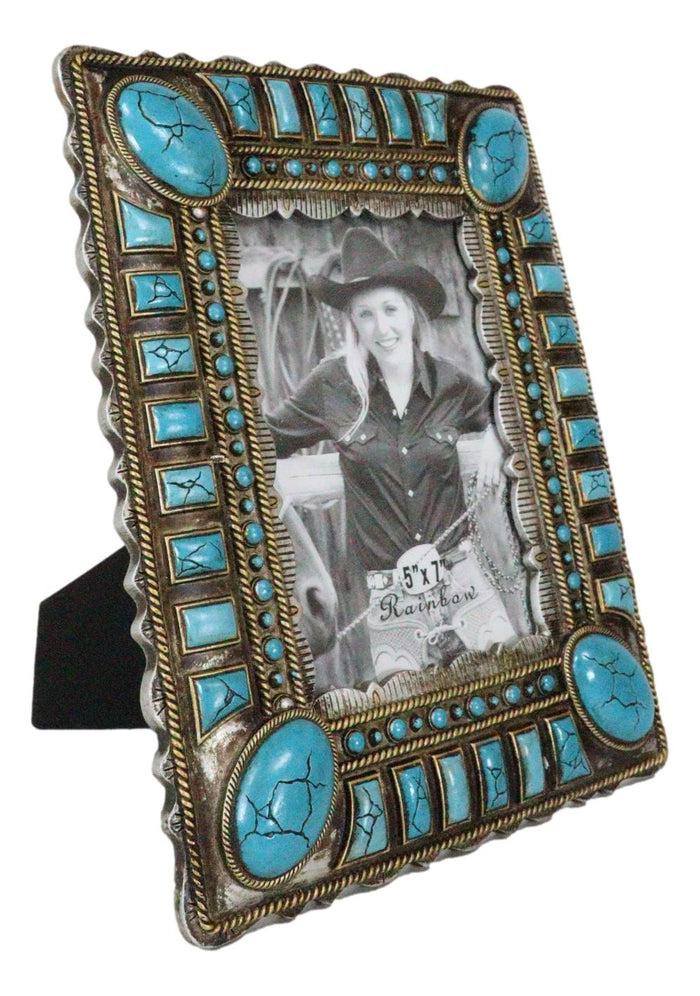 Ebros Gift Rustic Western Turquoise Teardrop Geometric Gems Ropes 5X7 Picture Photo Frame