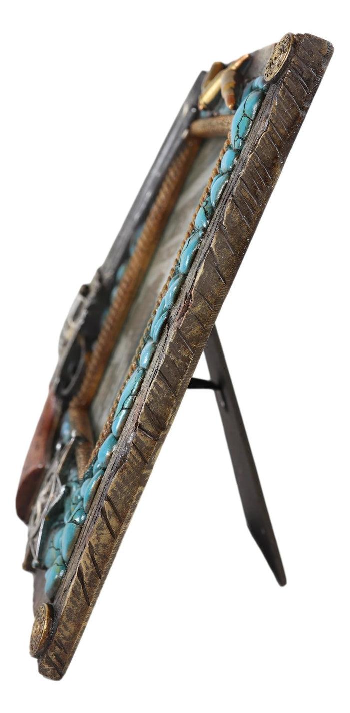 Ebros Gift Rustic Western US Marshall Badge Gun Bullets Turquoise Rocks Photo Picture Frame