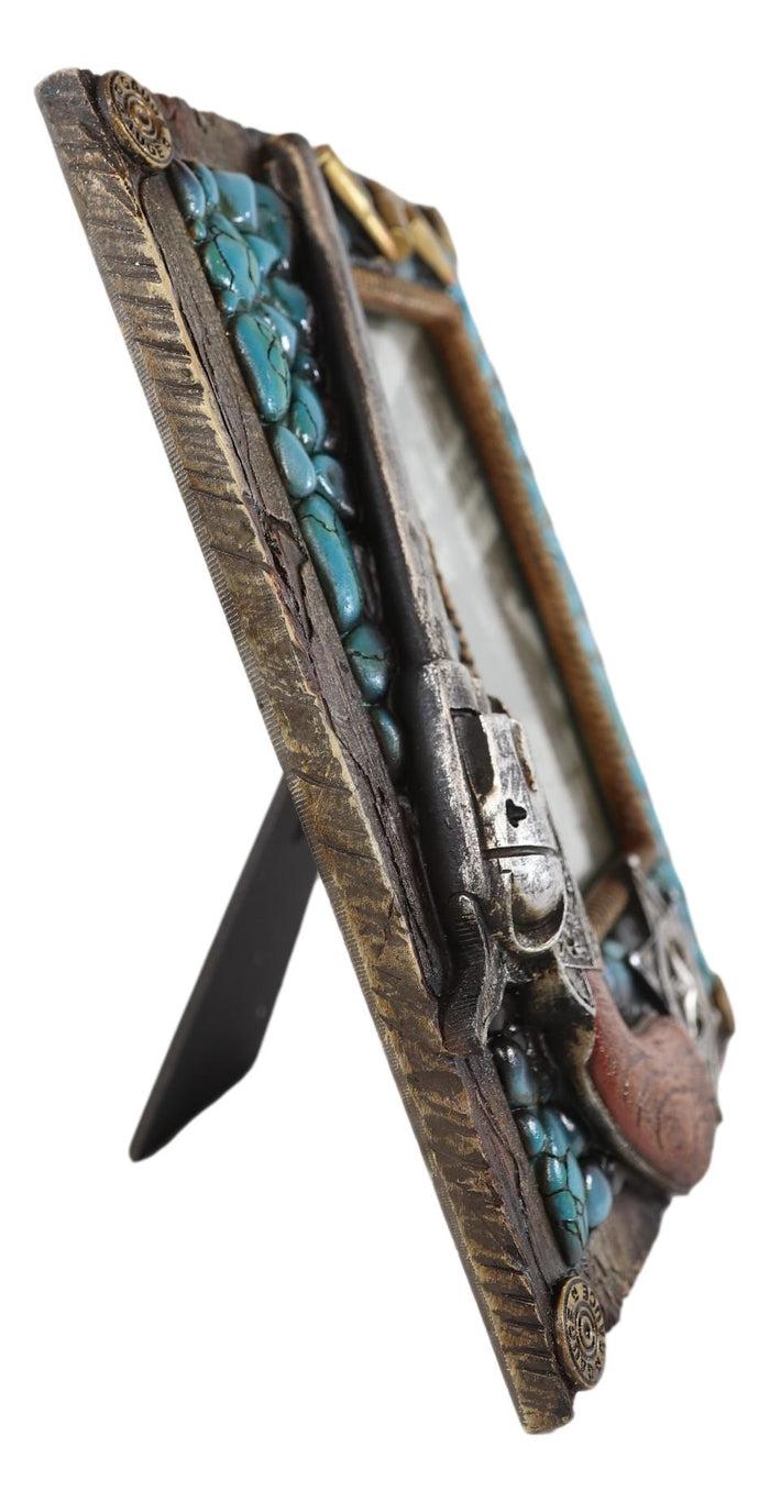 Ebros Gift Rustic Western US Marshall Badge Gun Bullets Turquoise Rocks Photo Picture Frame