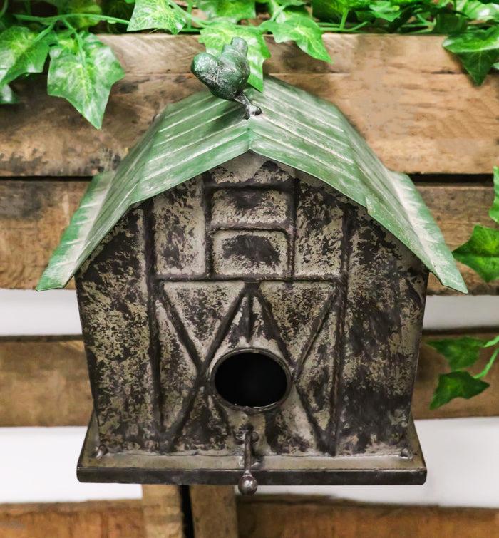 ebros gift Rustic Western Vintage Bird Atop A Cozy Farm Barn House Shed Metal Birdhouse