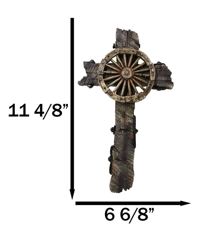 Ebros Gift Rustic Western Vintage Country Cowboy Wagon Wheel Faux Wooden Wall Cross Plaque