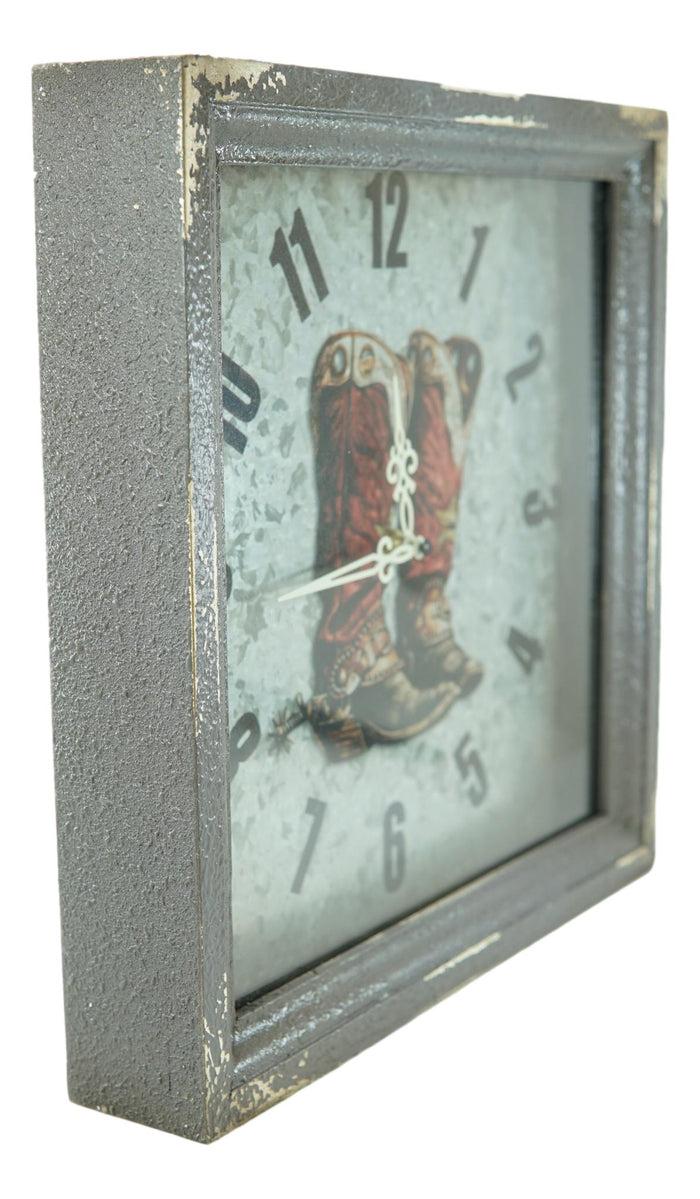 Ebros Gift Rustic Western Vintage Cowboy Double Boots Galvanized Metal Wall Clock 14"x14"