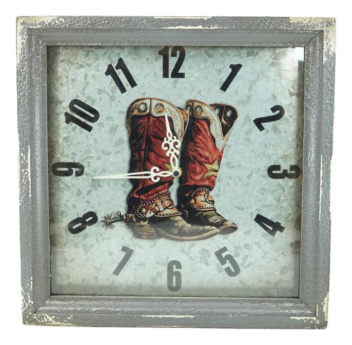 Ebros Gift Rustic Western Vintage Cowboy Double Boots Galvanized Metal Wall Clock 14"x14"