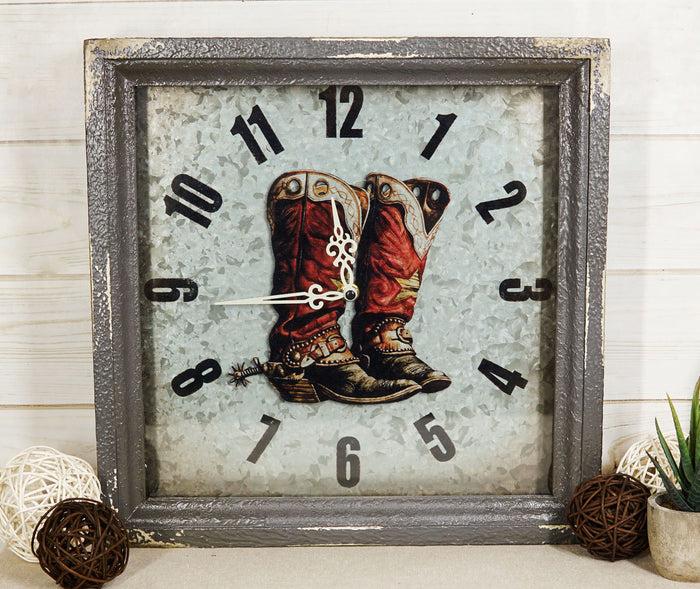 ebros gift Rustic Western Vintage Cowboy Double Boots Galvanized Metal Wall Clock 14"x14"
