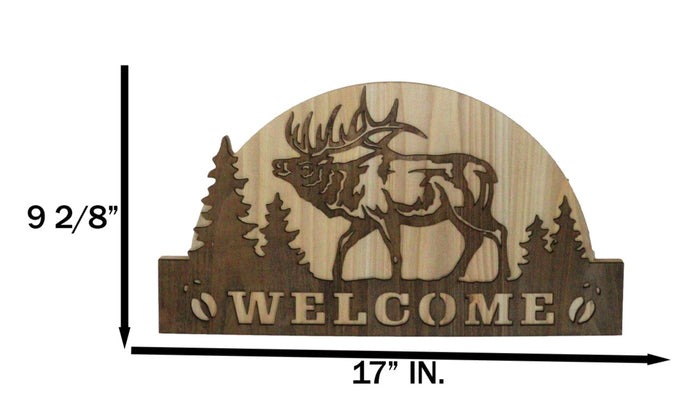 Ebros Gift Rustic Western Wapiti Elk Deer By Pine Forest MDF Wood Welcome Wall Decor 17"L