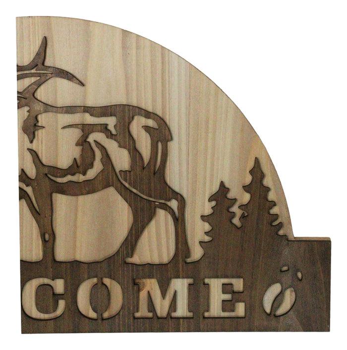 Ebros Gift Rustic Western Wapiti Elk Deer By Pine Forest MDF Wood Welcome Wall Decor 17"L