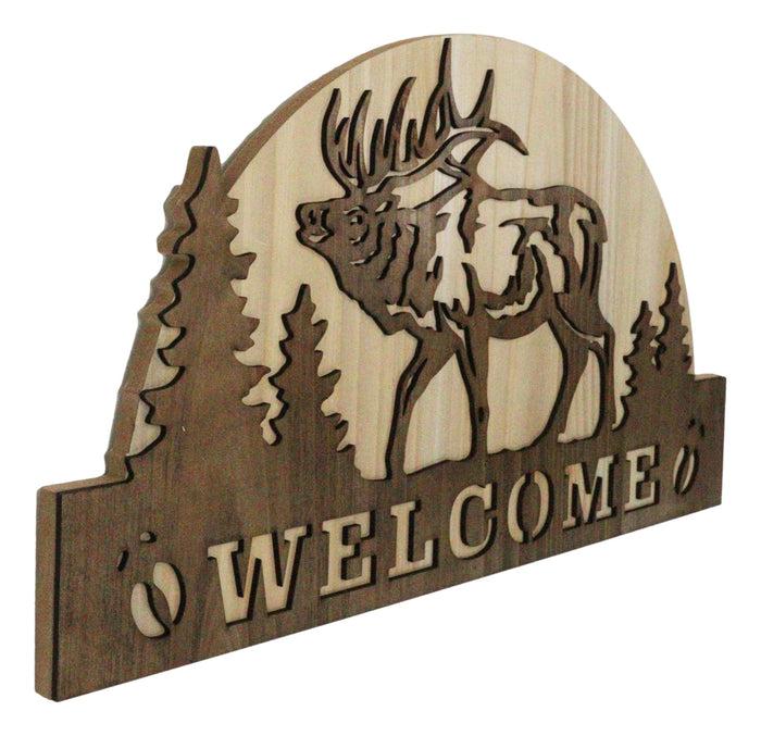 Ebros Gift Rustic Western Wapiti Elk Deer By Pine Forest MDF Wood Welcome Wall Decor 17"L