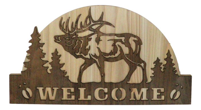 ebros gift Rustic Western Wapiti Elk Deer By Pine Forest MDF Wood Welcome Wall Decor 17"L