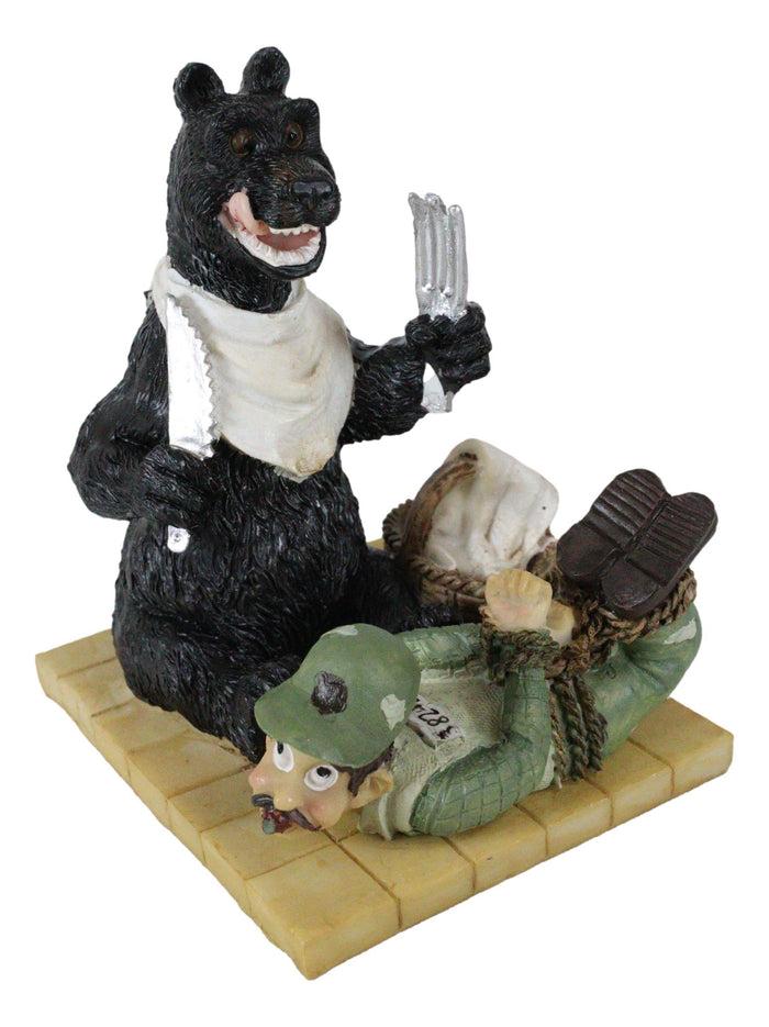 Ebros Gift Rustic Western Whimsical Black Bear Picnic Time With Tied Up Hunter Figurine