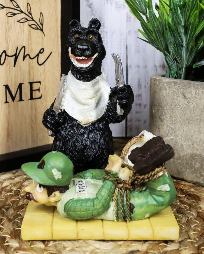 ebros gift Rustic Western Whimsical Black Bear Picnic Time With Tied Up Hunter Figurine