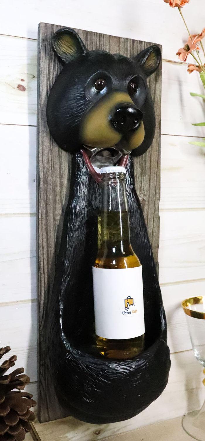 ebros gift Rustic Western Whimsical Black Bear Wall Beer Bottle Metal Opener With Rest