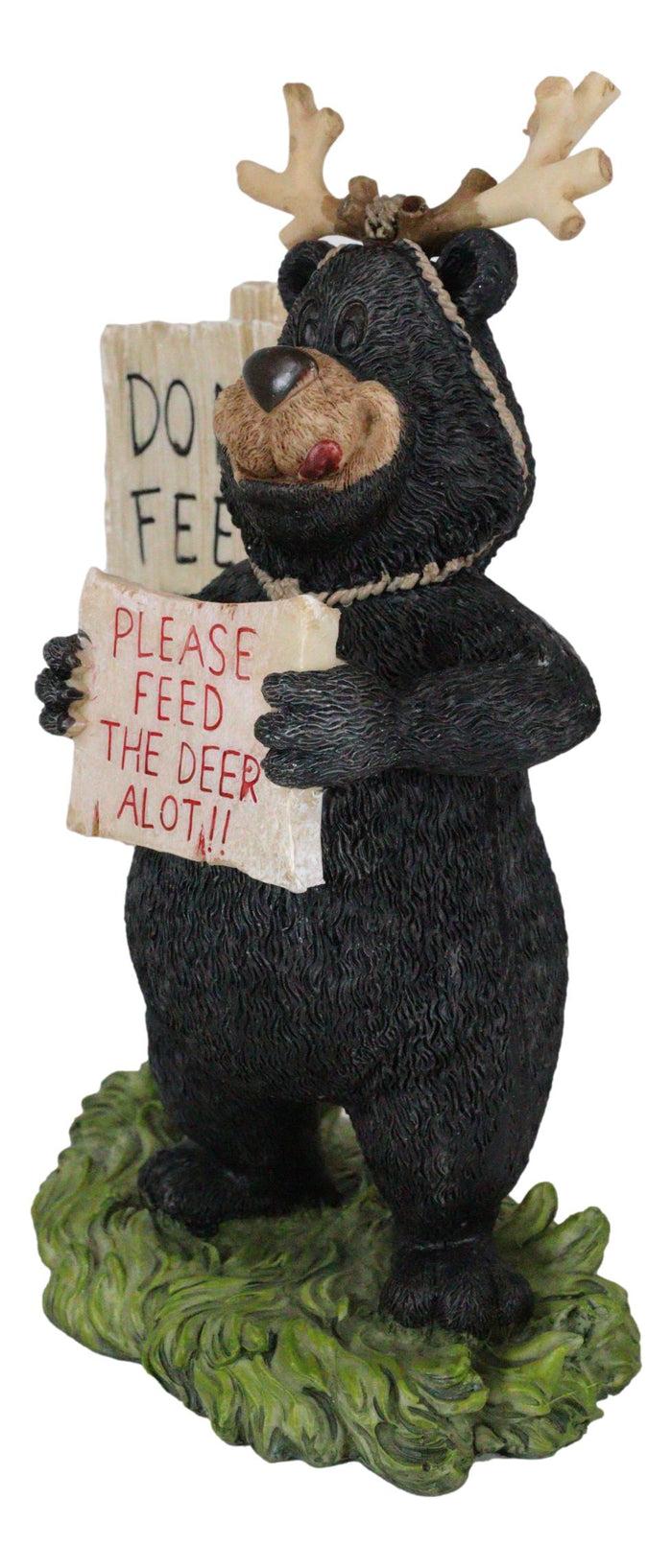 Ebros Gift Rustic Western Whimsical Black Bear With Antlers And Feed The Deer Sign Figurine