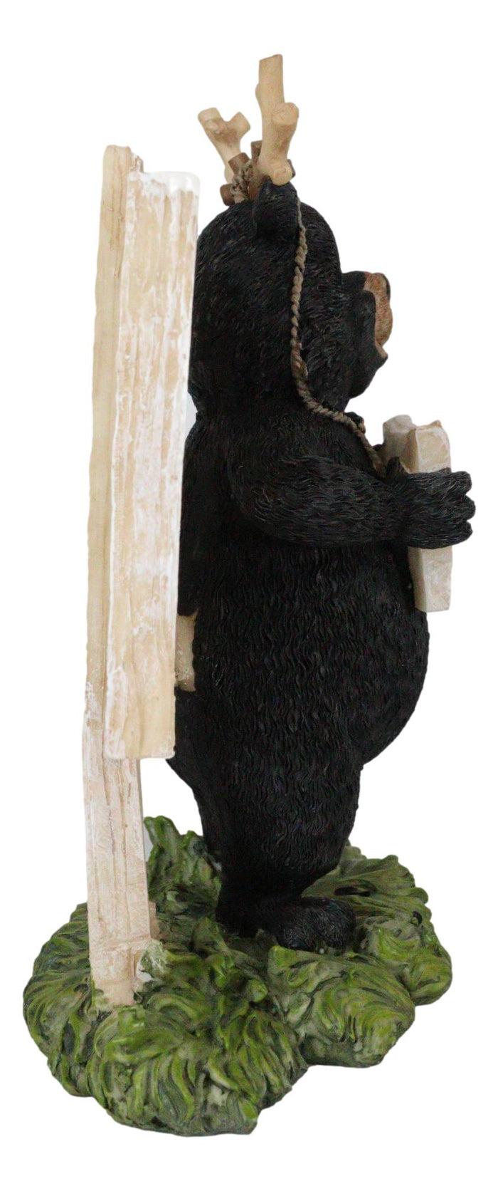 Ebros Gift Rustic Western Whimsical Black Bear With Antlers And Feed The Deer Sign Figurine