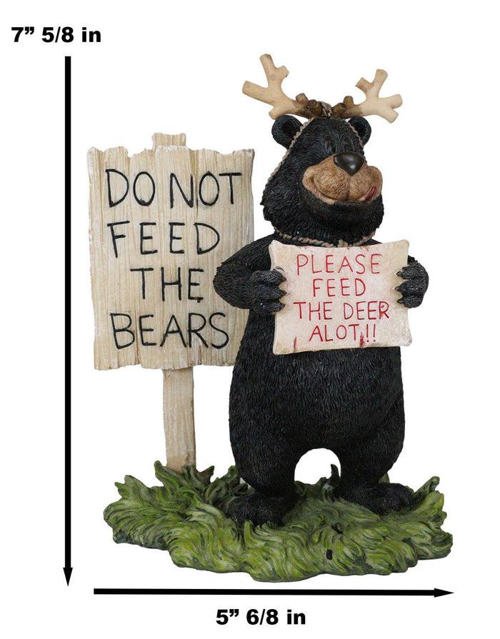 Ebros Gift Rustic Western Whimsical Black Bear With Antlers And Feed The Deer Sign Figurine