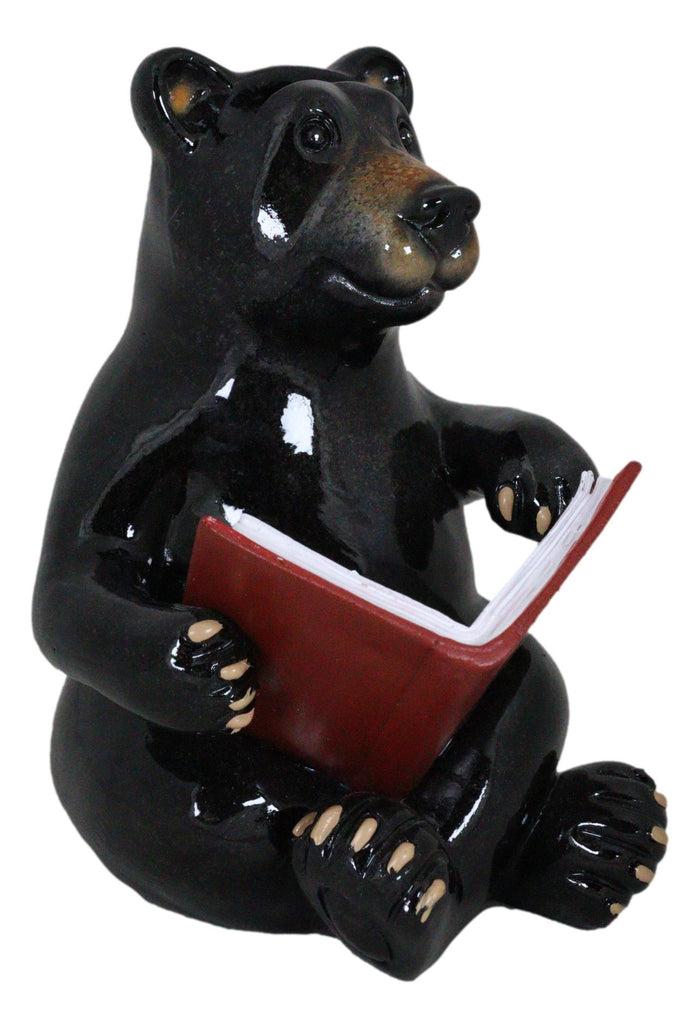 Ebros Gift Rustic Western Whimsical Forest Black Bear Sitting And Reading A Book Figurine