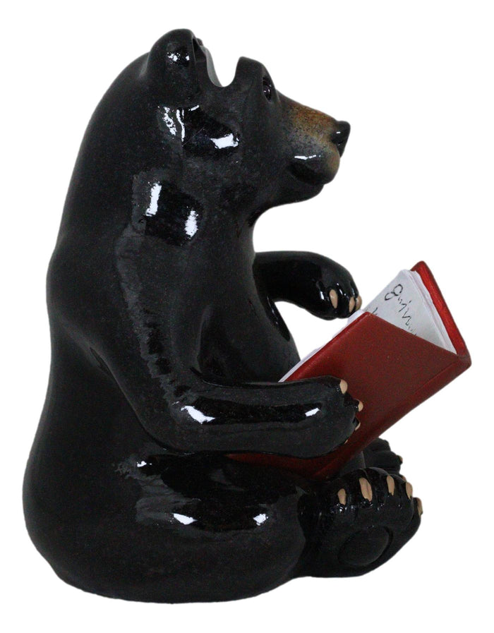Ebros Gift Rustic Western Whimsical Forest Black Bear Sitting And Reading A Book Figurine