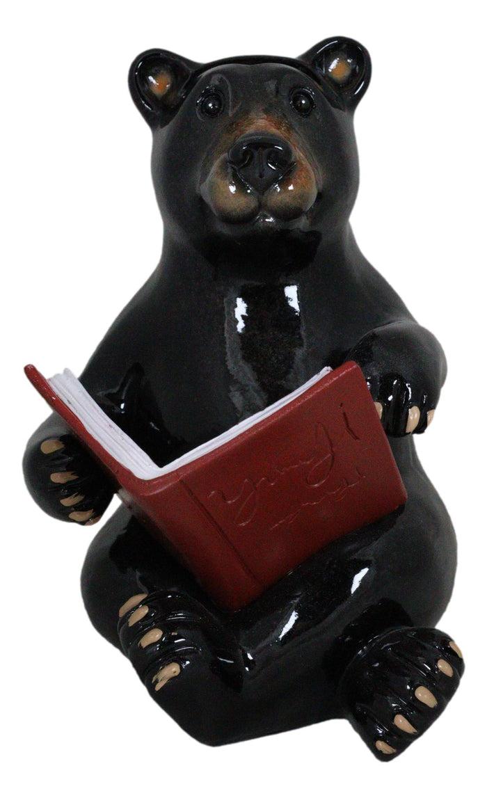 Ebros Gift Rustic Western Whimsical Forest Black Bear Sitting And Reading A Book Figurine